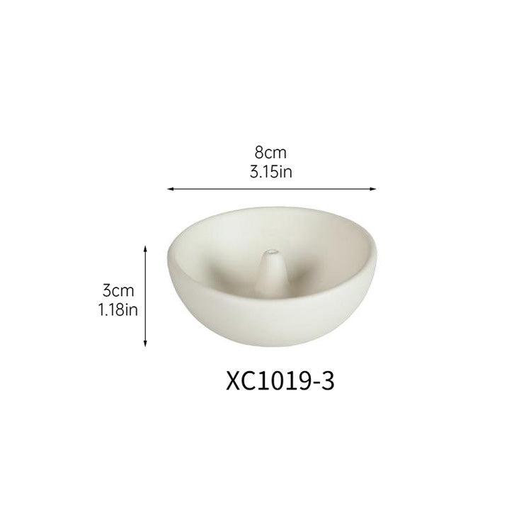 Reference diagram with size markings for a white bowl-shaped incense holder